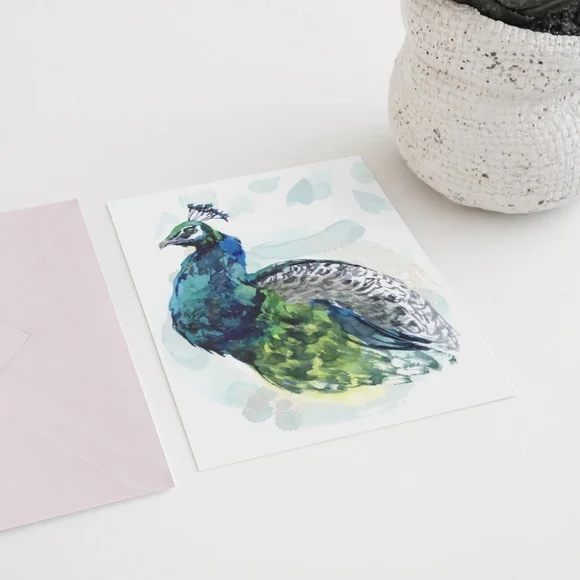 Watercolor Peacock Wall Art Illustration Print Poster Card Unframed - Picture 5 of 7